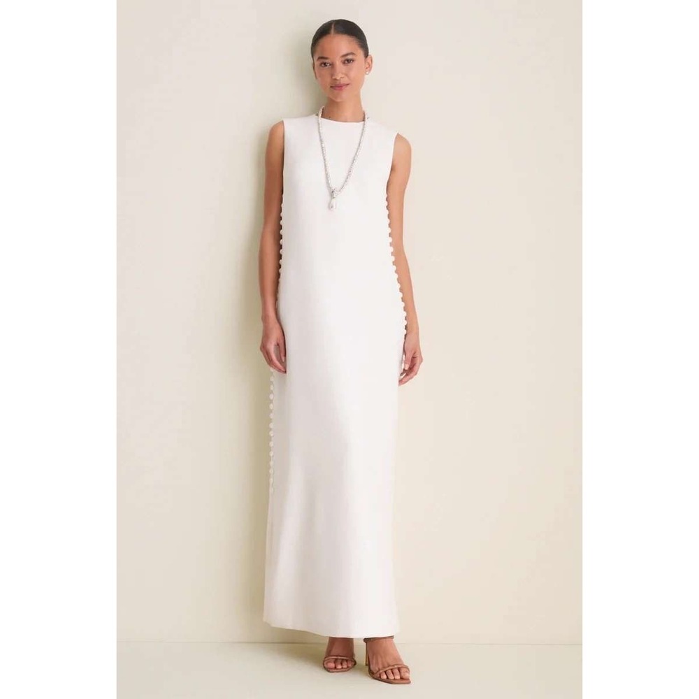 NWT Tuckernuck Cloud White Crepe Button Camille Maxi Dress (MSRP: $298) Size 10
